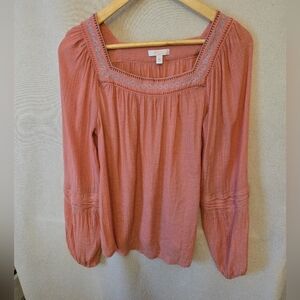 CoralBoho Smocked 3/4 Sleeve Gauzy Blouse with Relaxed Fit Summer